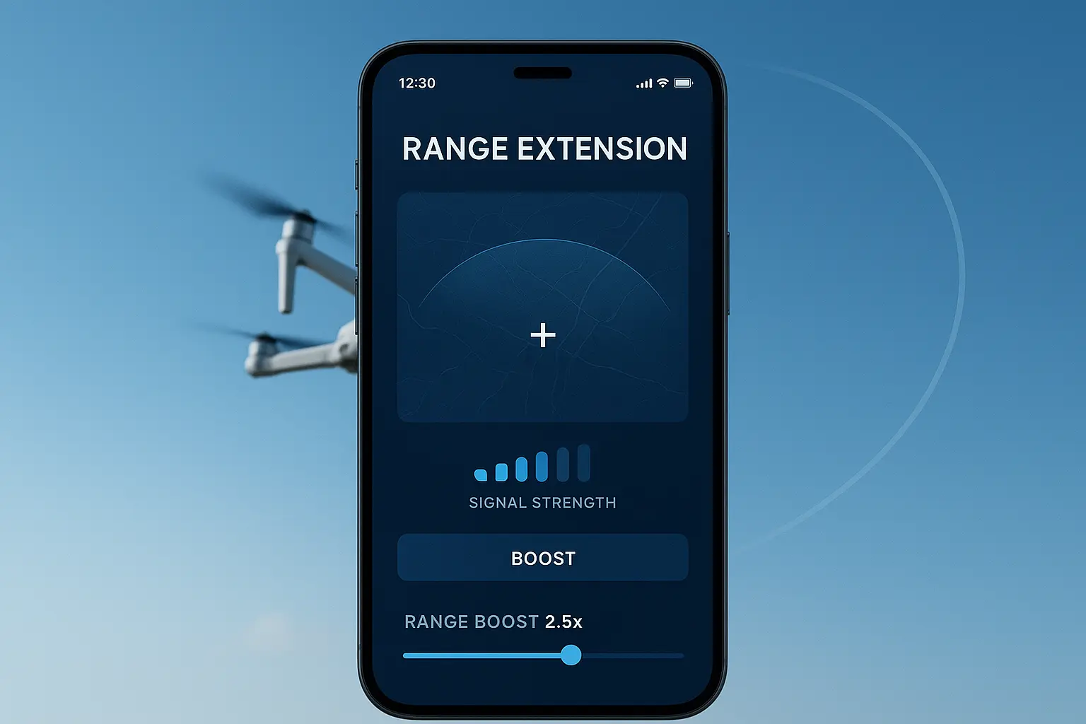 Drone Range Extender - Mobile app interface for drone signal amplification